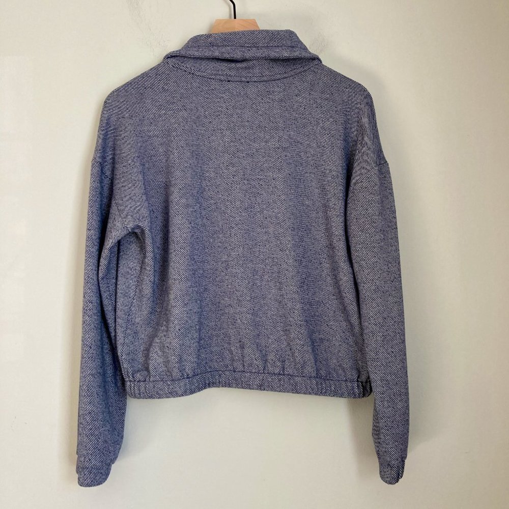 Wesley Bandier Striped Pullover Half-Zip Sweatshirt Small Blue White Athleisure - Picture 2 of 8
